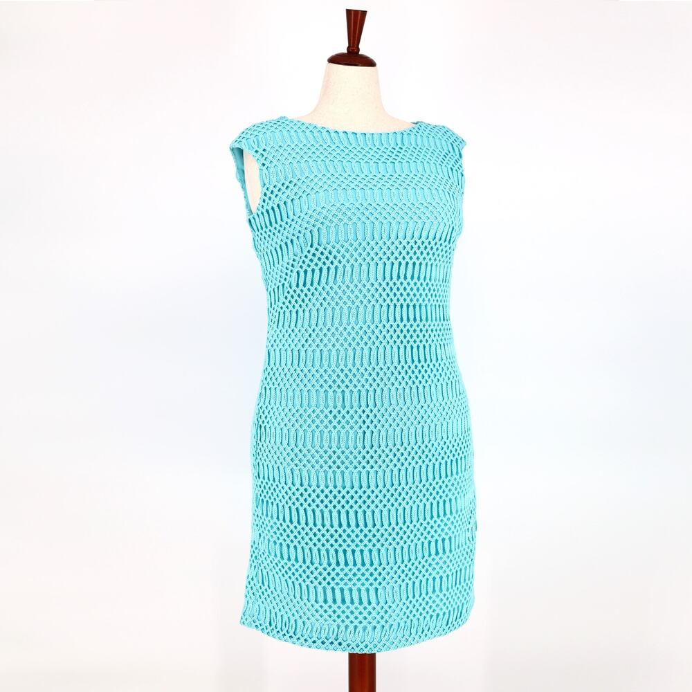 Lauren Ralph Lauren Women Aqua Blue Lace Cap-Sleeve Shift Cocktail Dress Size 10